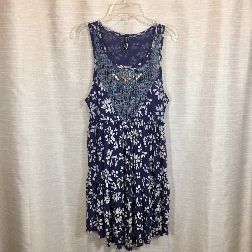 Free People Indigo Beaded Mini Dress NWT Womens LG